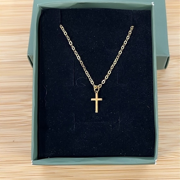 Brand New 14K Gold Plated Cross Necklace Dainty Minimalist 18" Length - Picture 1 of 14